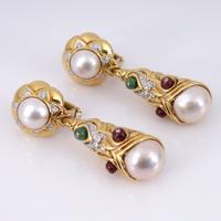 Italian Gold, Diamond, Mabe Pearl, Ruby & Emerald Estate Drop Earrings - Sold for $3,584 on 05-17-2026 (Lot 699).jpg